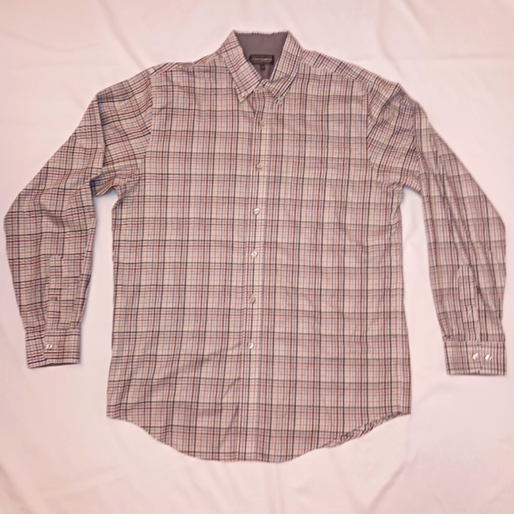 Denver Hayes Brown, Tan, White Check Button Down Shirt.